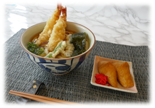 天ぷらうどん(蕎麦)セット　いなり寿司付